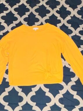 Beyond Yoga Bright Yellow Crewneck Sweater with Front Knot